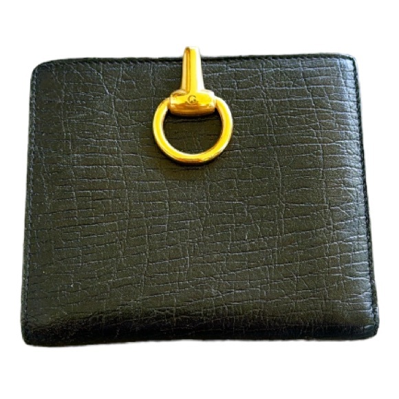 GUCCI black leather gold hardware bifold square wallet